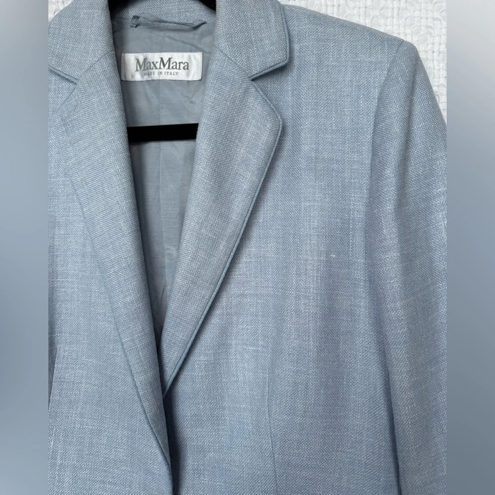 Max Mara Emy Blazer Sky Blue Silk Linen Wool – Size 8